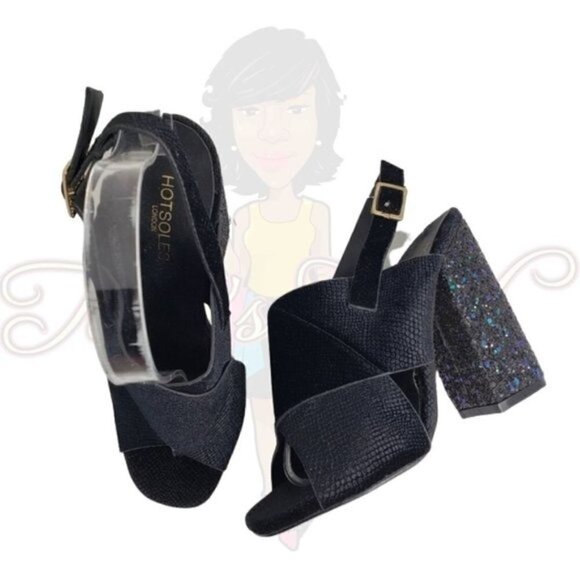 Hotsoles Open Toe Slingback Buckle Sparkle Heels 7 - Picture 1 of 9